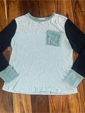 Hailey & Co. Waffle Knit Top - Light Teal & Navy